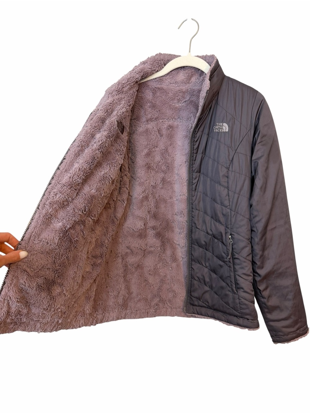 North Face Mossbud Reversible Jacket sz Small Dusty Purple Sherpa Fleece Puffer